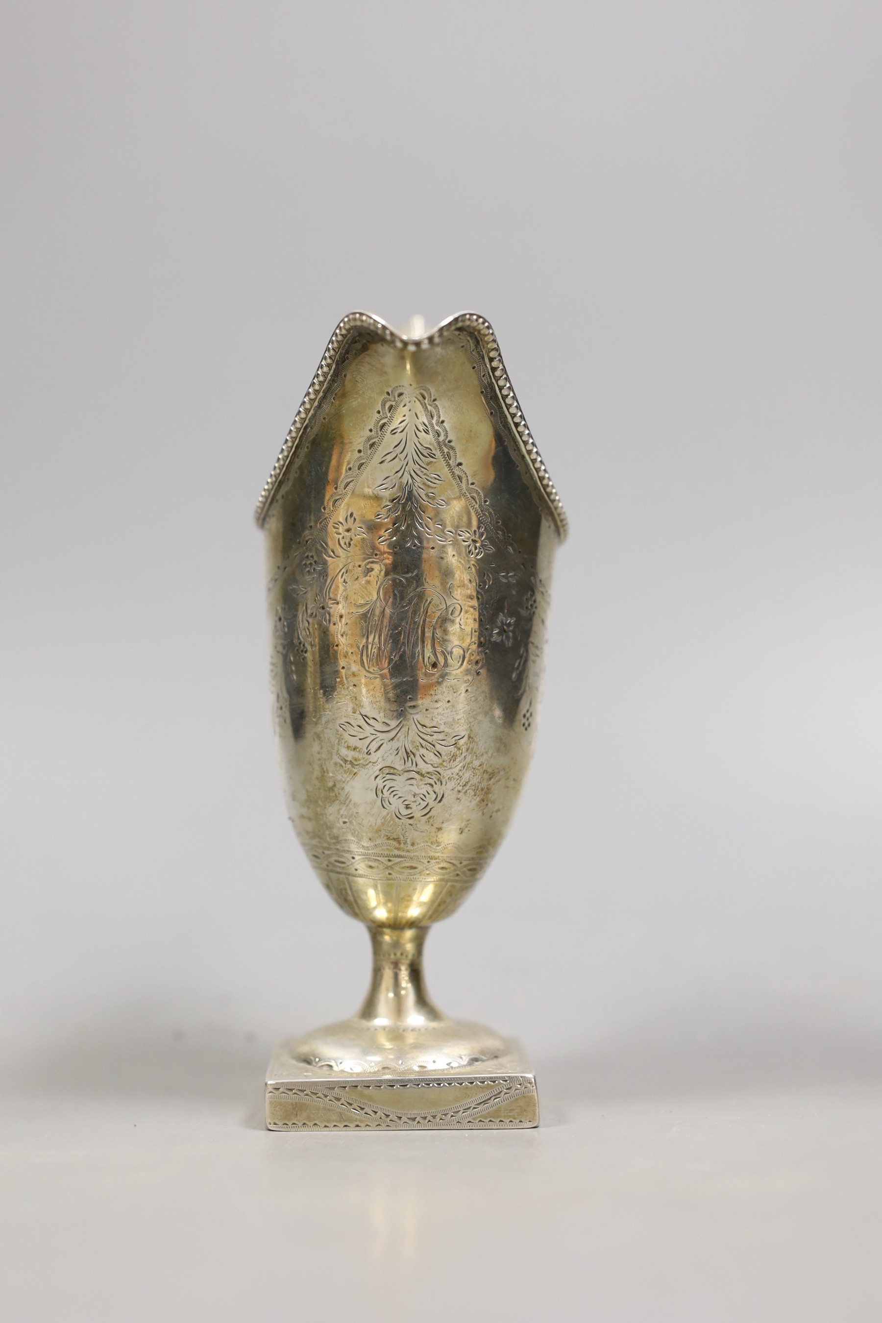 A George III silver cream jug, John Lambe, London, 1781, 16.2cm, `27 grams.